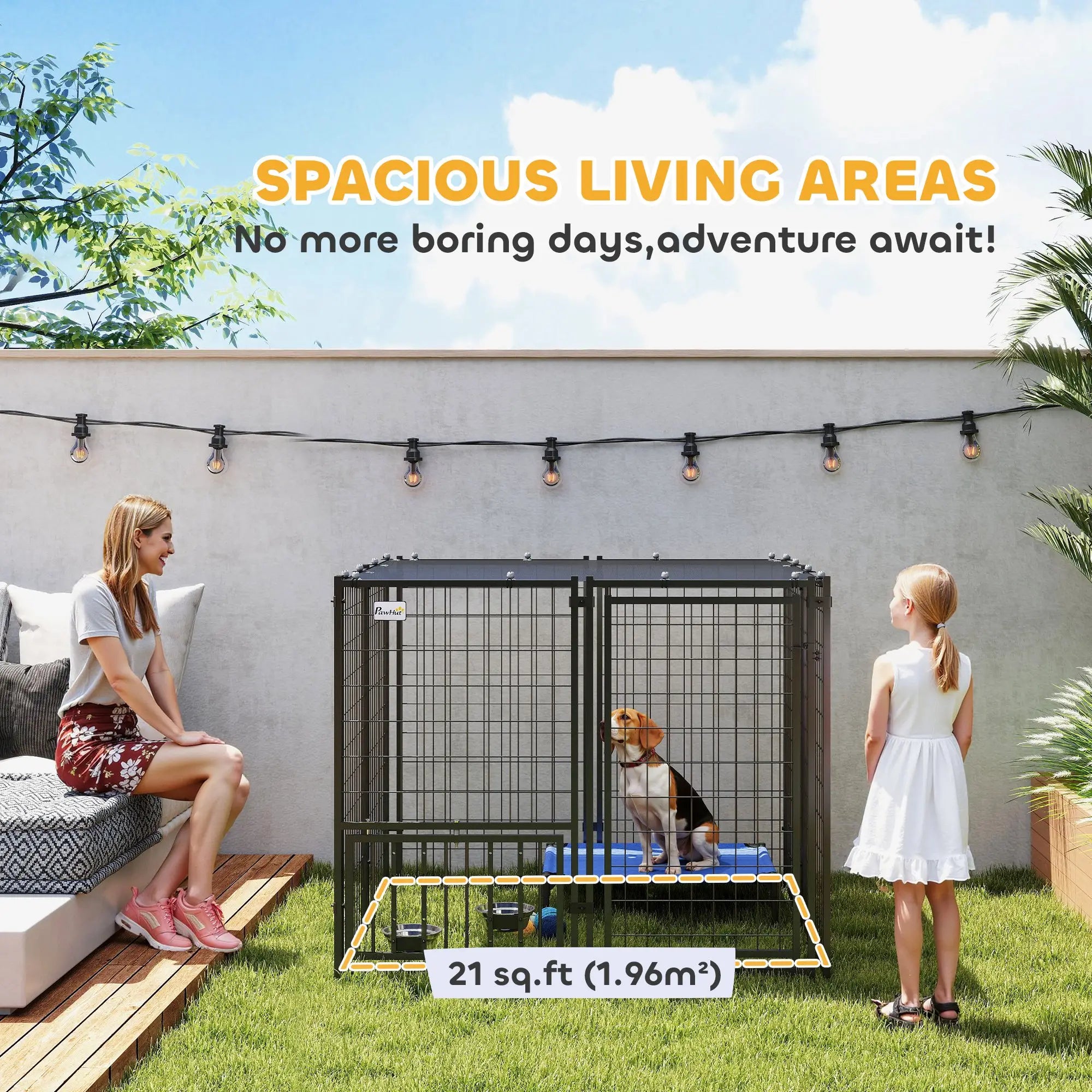 Outdoor Dog Run, Adjustable Rotatable Bowls, Sun-Shade Cover, 4.6' x 4.6' x 3.7' Houses, Kennels & Pens at Gallery Canada