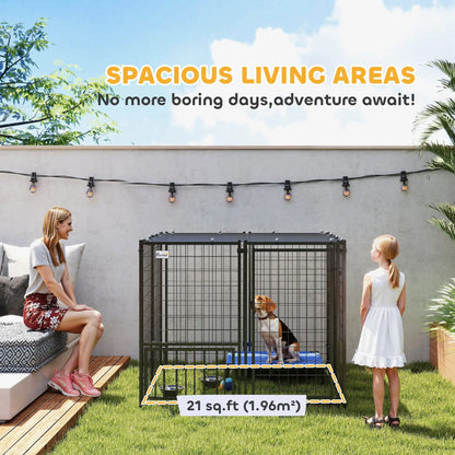 Outdoor Dog Run, Adjustable Rotatable Bowls, Sun-Shade Cover, 4.6' x 4.6' x 3.7' Houses, Kennels & Pens at Gallery Canada