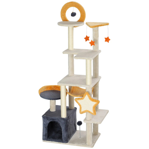 Star Moon Cat Tree, Scratching Posts, Condo, Bed, Toys, Beige