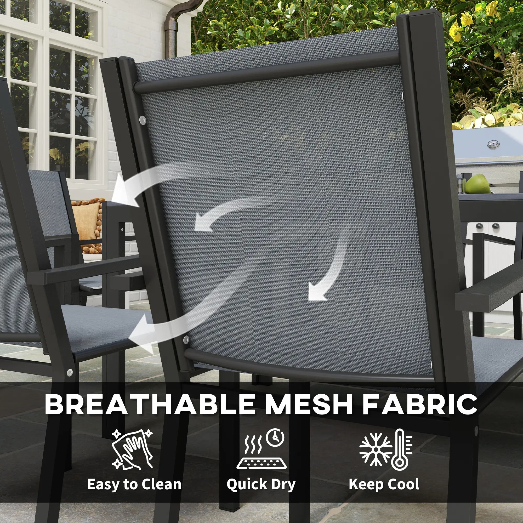 7 Piece Outdoor Dining Set, Rectangular Table, 6 Stackable Chairs Outdoor Dining Sets at Gallery Canada