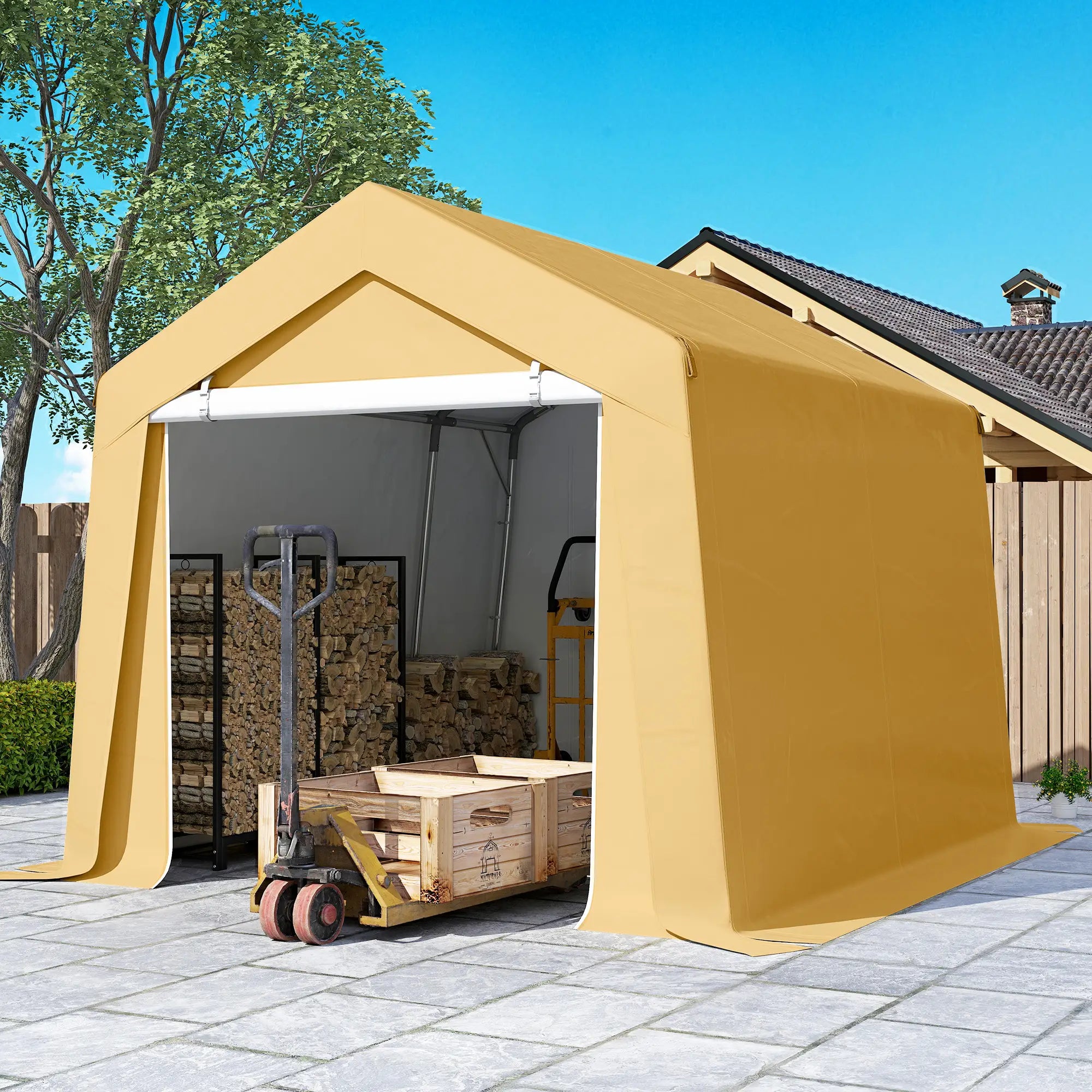 10' x 10' Outdoor Storage Shed, Portable Garage, Roll-up Door, Beige Portable Shed at Gallery Canada