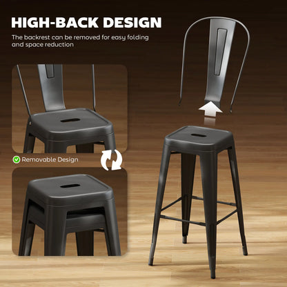 24 Inch Bar Stools, Set of 4, Industrial Kitchen, Black Metal Frame, Black Bar Stools at Gallery Canada