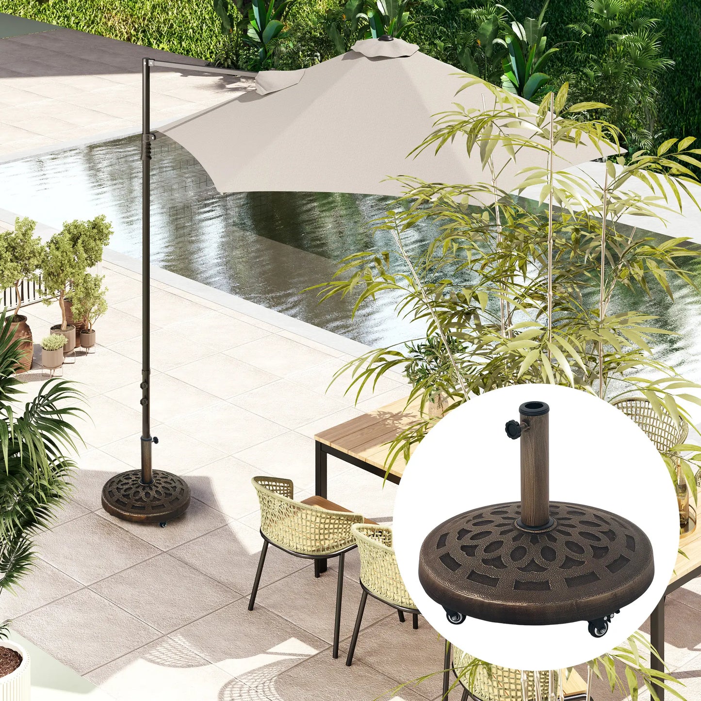 Round Patio Umbrella Base With Wheels, 46lbs, Bronze Umbrella Bases at Gallery Canada