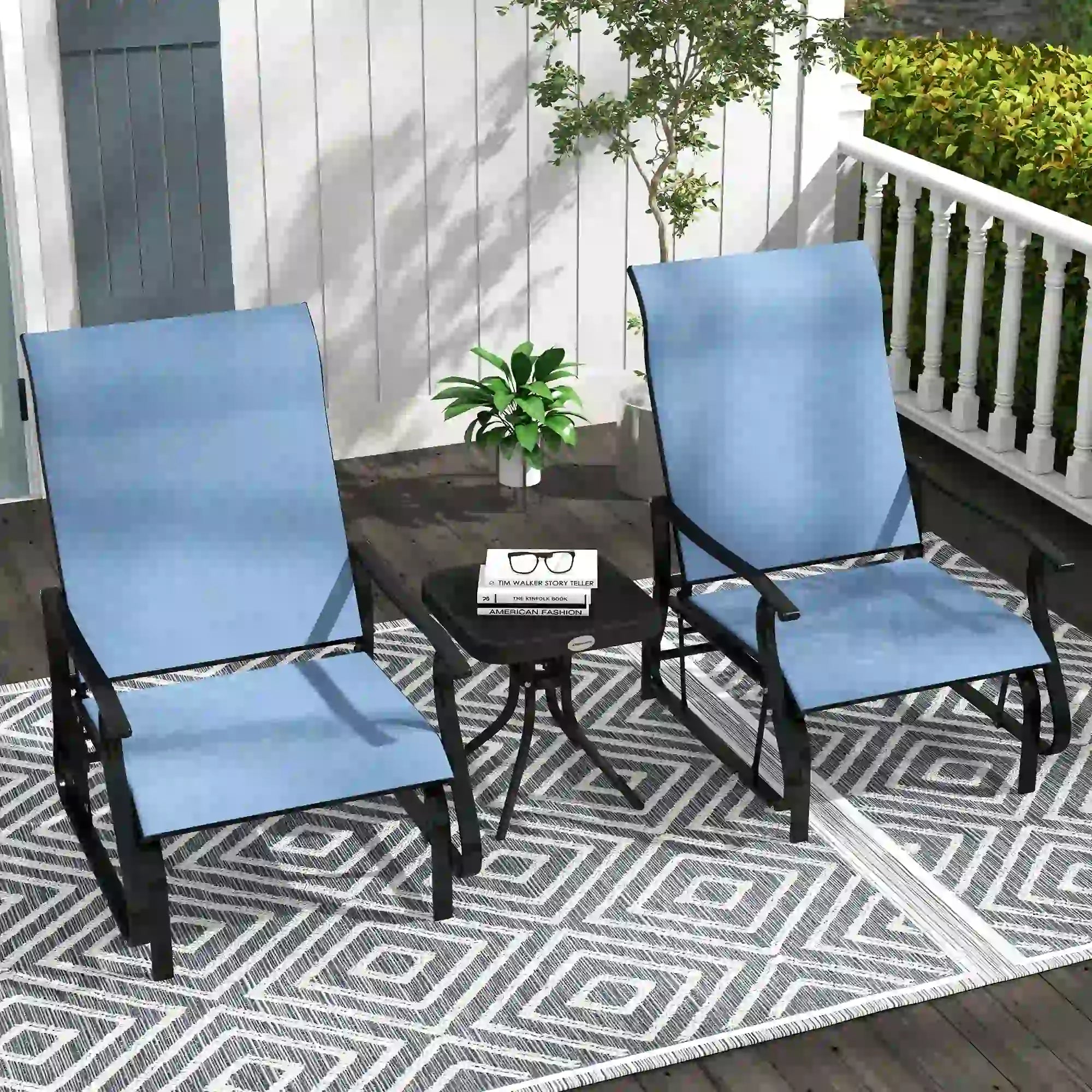 3PCs Gliding Rocking Chair, Bistro Tea Table Set, Light Blue Outdoor Gliders at Gallery Canada