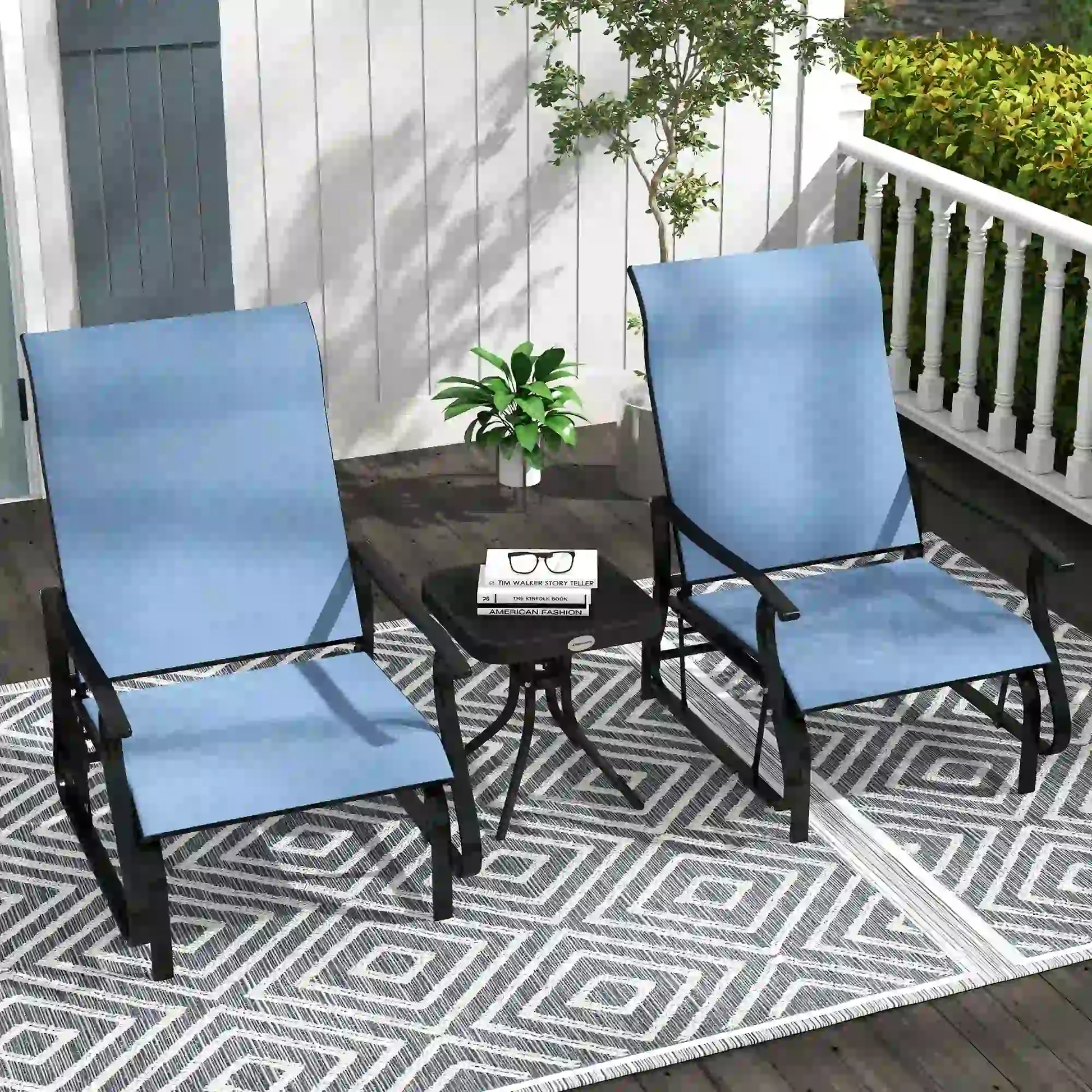 3PCs Gliding Rocking Chair, Bistro Tea Table Set, Light Blue Outdoor Gliders at Gallery Canada