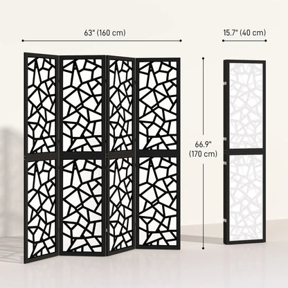 4 Panel Room Divider, 5.6 FT, Geometric Pattern Privacy Screen, Black Room Dividers at Gallery Canada