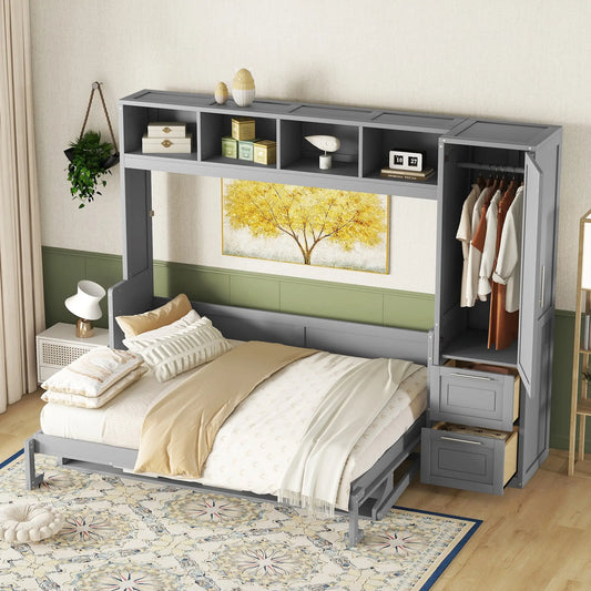 Murphy Bed with Closet, Drawers, 112" L x 21.5" W x 78.5" H, Grey Bed Frames Grey at Gallery Canada