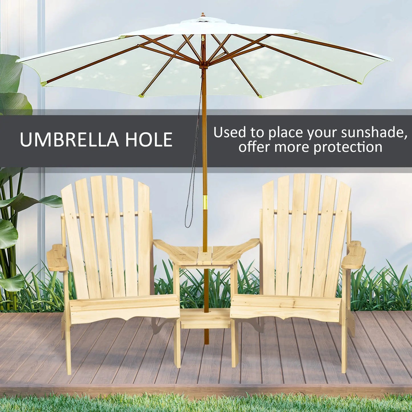 2 Piece Wood Adirondack Chair, Porch Bench w/ Table, Natural Patio Chairs at Gallery Canada
