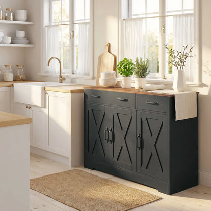 43" Sideboard Buffet Cabinet, 3 Barn Doors, 2 Drawers, Black Bar Cabinets at Gallery Canada