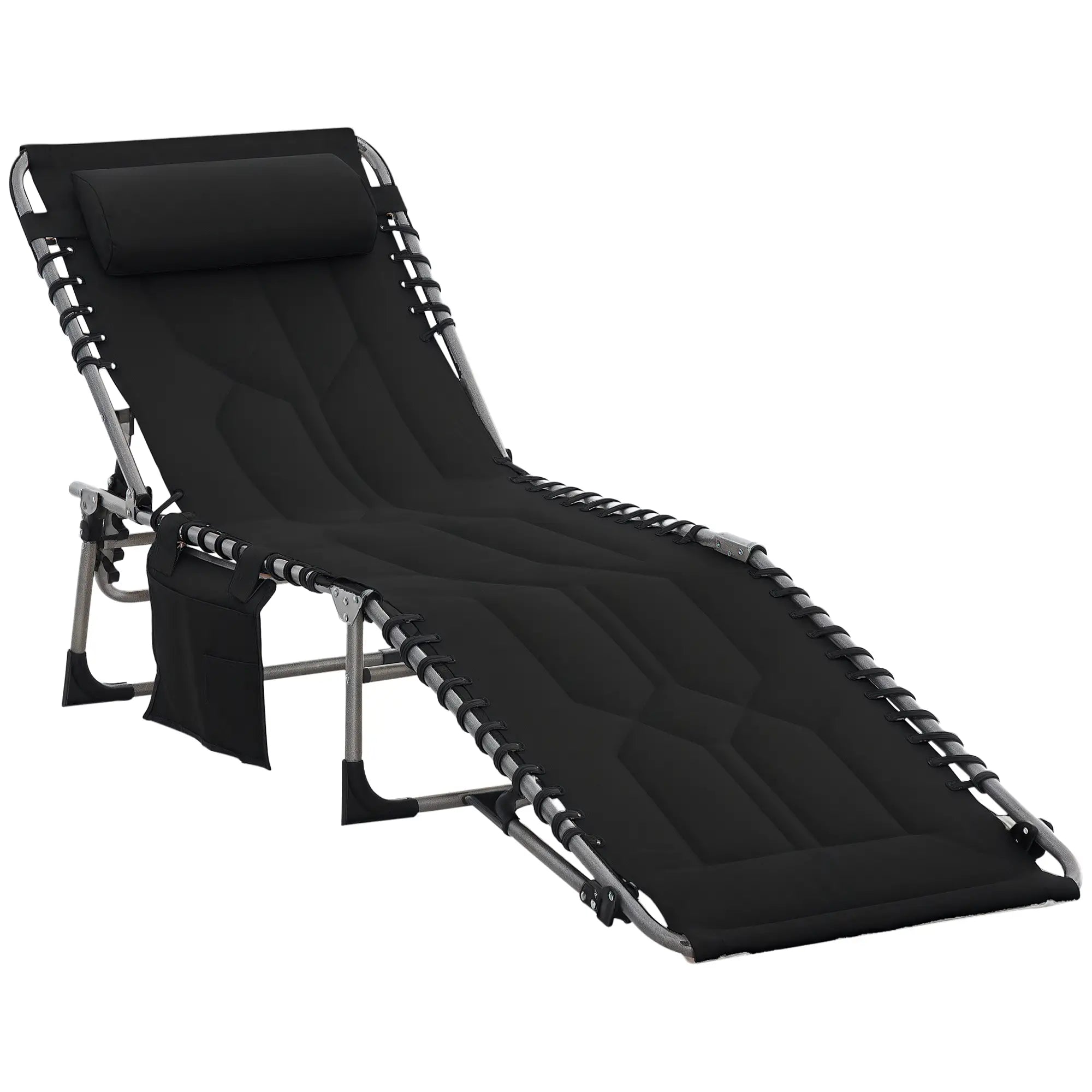 Folding Chaise Lounge Chair, Outdoor Padded Reclining, Adjustable Backrest, Black Lounger Chairs Black at Gallery Canada