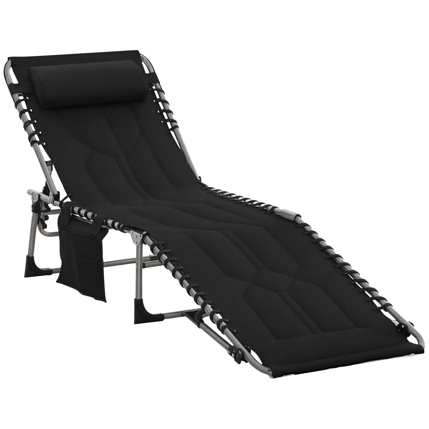 Folding Chaise Lounge Chair, Outdoor Padded Reclining, Adjustable Backrest, Black Lounger Chairs Black at Gallery Canada