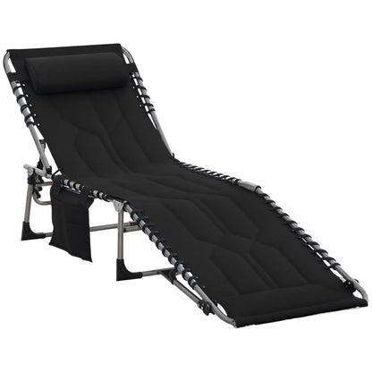 Folding Chaise Lounge Chair, Outdoor Padded Reclining, Adjustable Backrest, Black Lounger Chairs Black at Gallery Canada