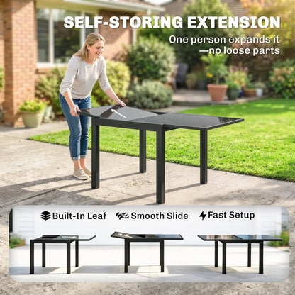 Aluminum Expandable Dining Table, Tempered Glass Tabletop, Black Patio Dining Tables at Gallery Canada