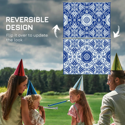 Portable Outdoor Rug, 9' x 12', White Flower, Waterproof, Reversible, Blue Outdoor Reversible Rugs at Gallery Canada