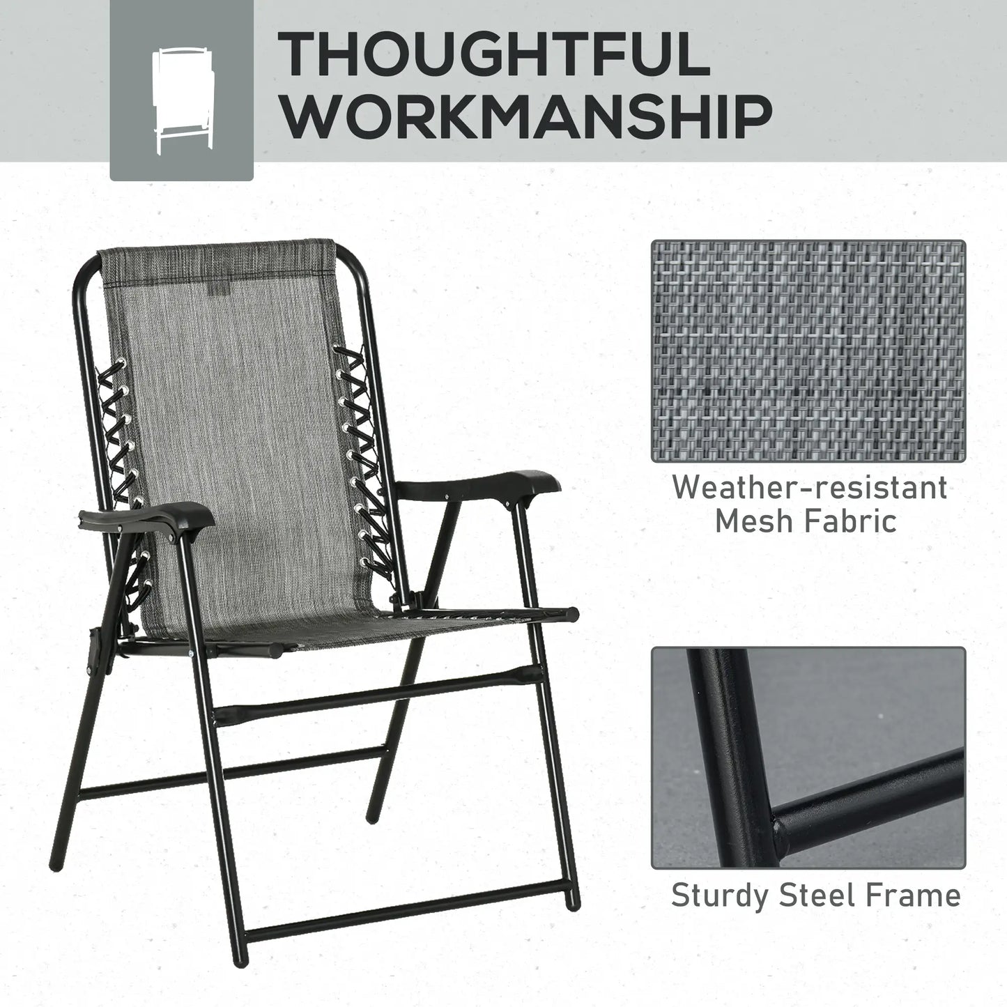 2-Piece Outdoor Folding Chair Set, Portable Camping Chairs with Armrests, Grey Patio Chairs at Gallery Canada