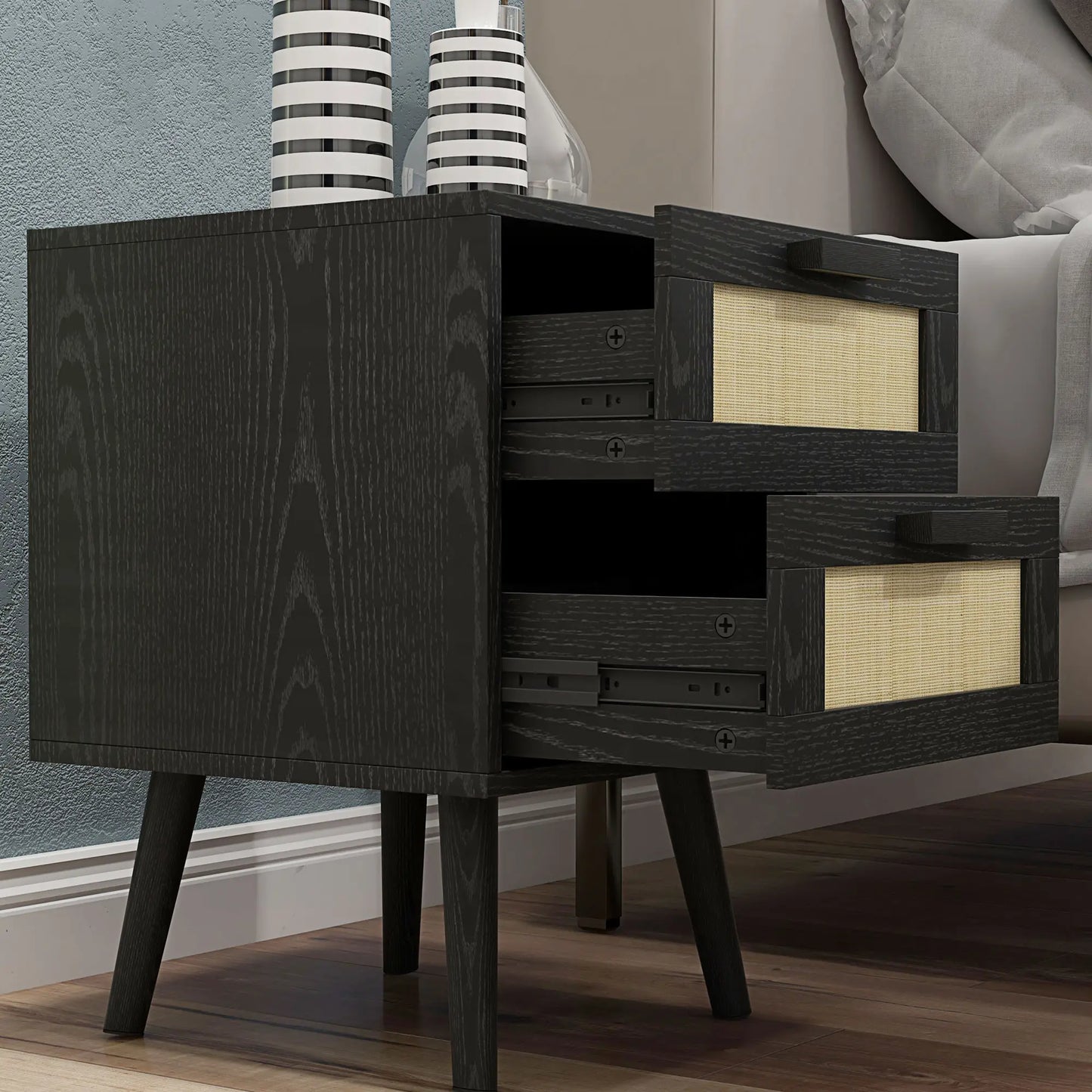 Boho Nightstands Set of 2, 2 Drawers, Bedroom Living Room, Black Bedside Tables at Gallery Canada