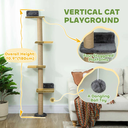 Cat Wall Shelves, 4 Platforms, Jute Scratching Post, Dark Grey Cat Climbing Wall at Gallery Canada