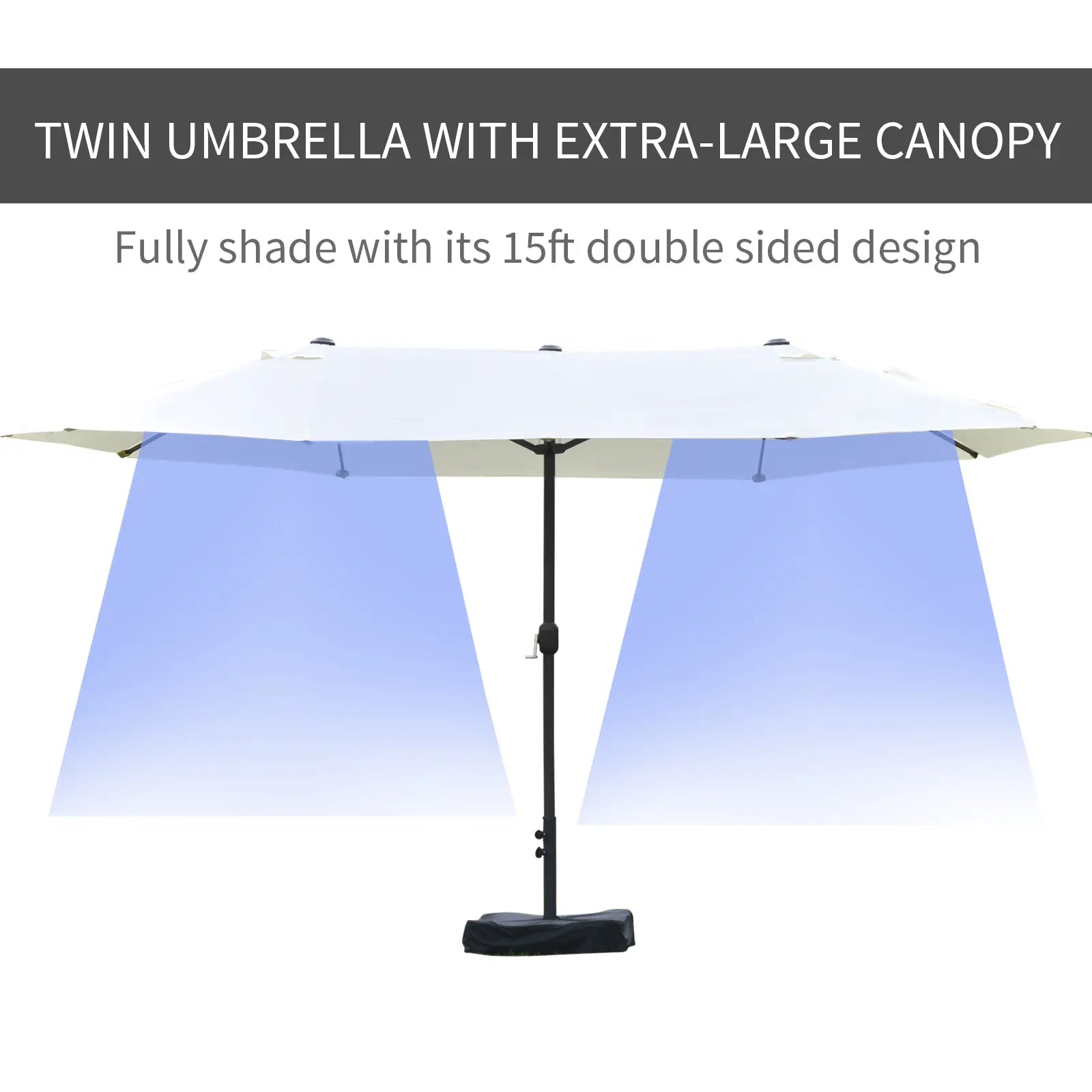 15' Outdoor Patio Umbrella, Twin Canopy Sunshade, Steel Table, Beige Sun Umbrellas at Gallery Canada