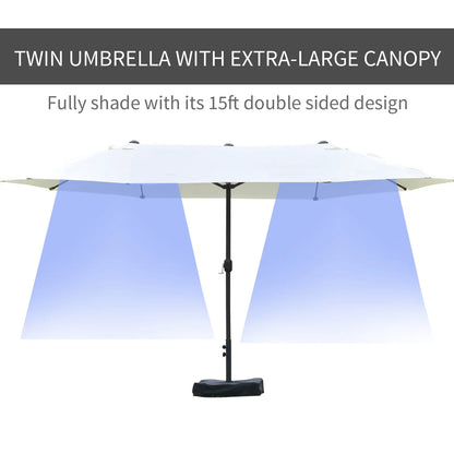 15' Outdoor Patio Umbrella, Twin Canopy Sunshade, Steel Table, Beige Sun Umbrellas at Gallery Canada