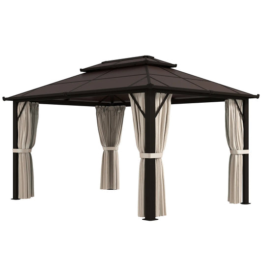 10' x 13' Hardtop Gazebo, UPF30+ Polycarbonate Roof, Aluminum Frame, Beige Gazebos Beige at Gallery Canada