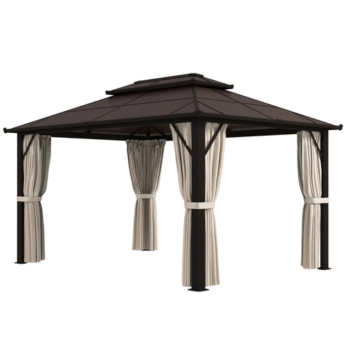 10' x 13' Hardtop Gazebo, UPF30+ Polycarbonate Roof, Aluminum Frame, Beige