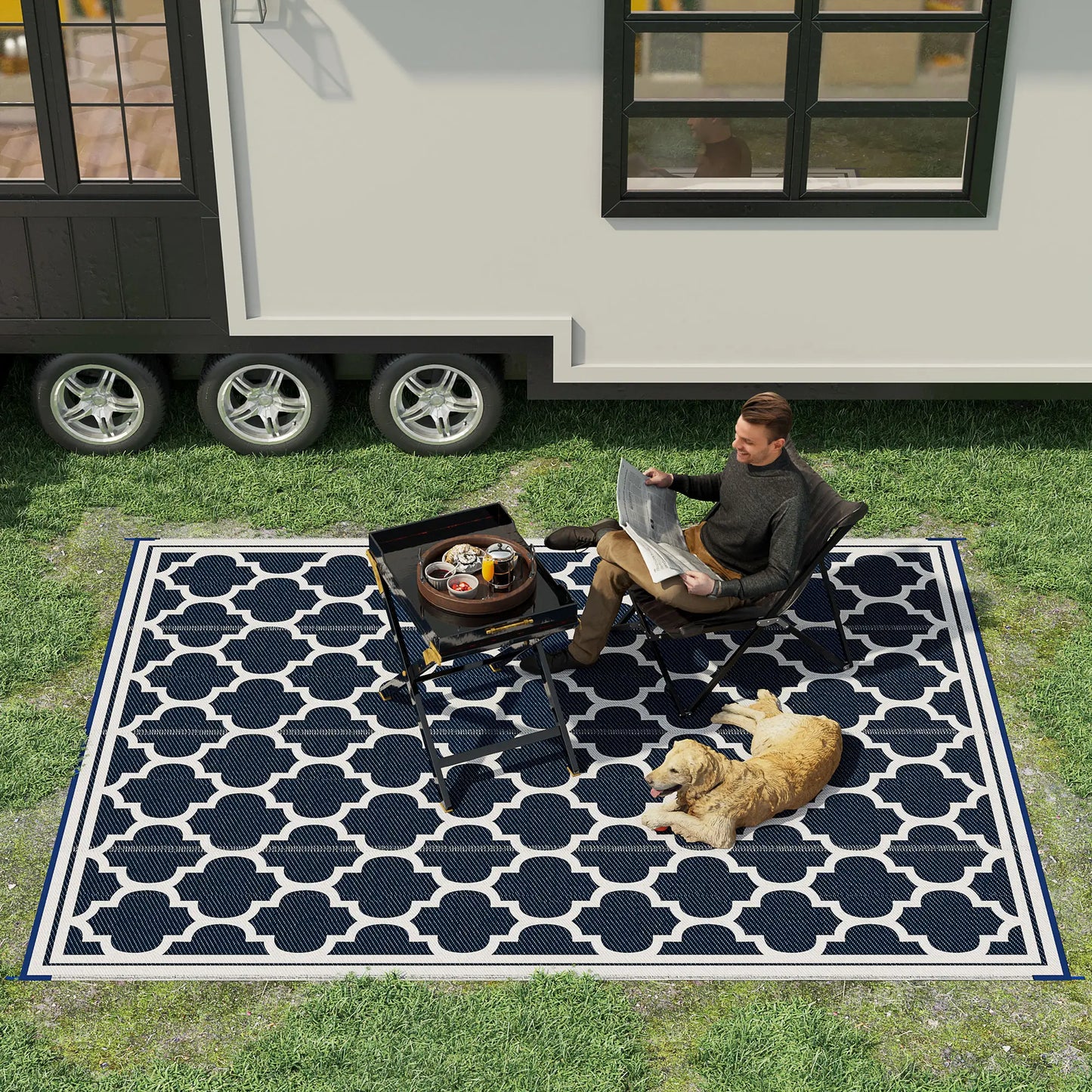 9'x12' Reversible Outdoor RV Rug, Patio Mat, Dark Blue Outdoor Reversible Rugs at Gallery Canada