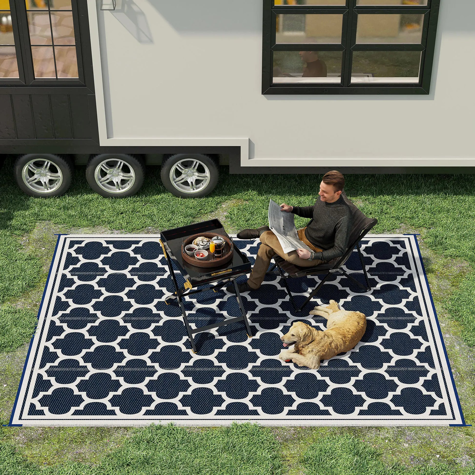 9'x12' Reversible Outdoor RV Rug, Patio Mat, Dark Blue Outdoor Reversible Rugs at Gallery Canada