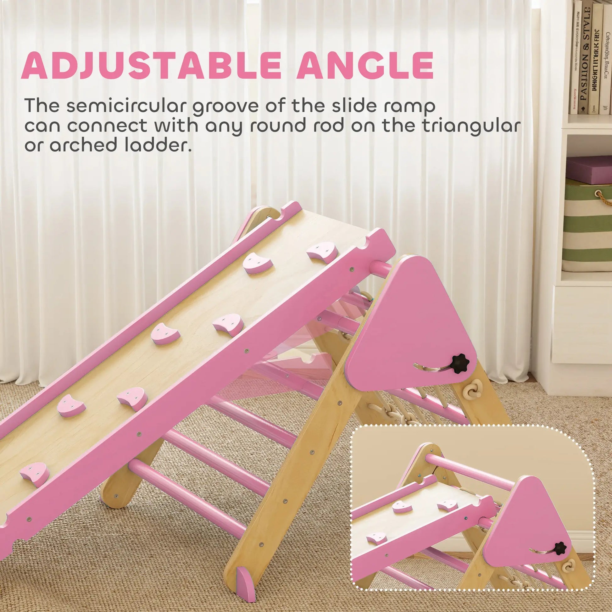 8-in-1 Pikler Triangle Set, Foldable Wooden Climbing Toys, Pink Kids Gym & Playmats at Gallery Canada