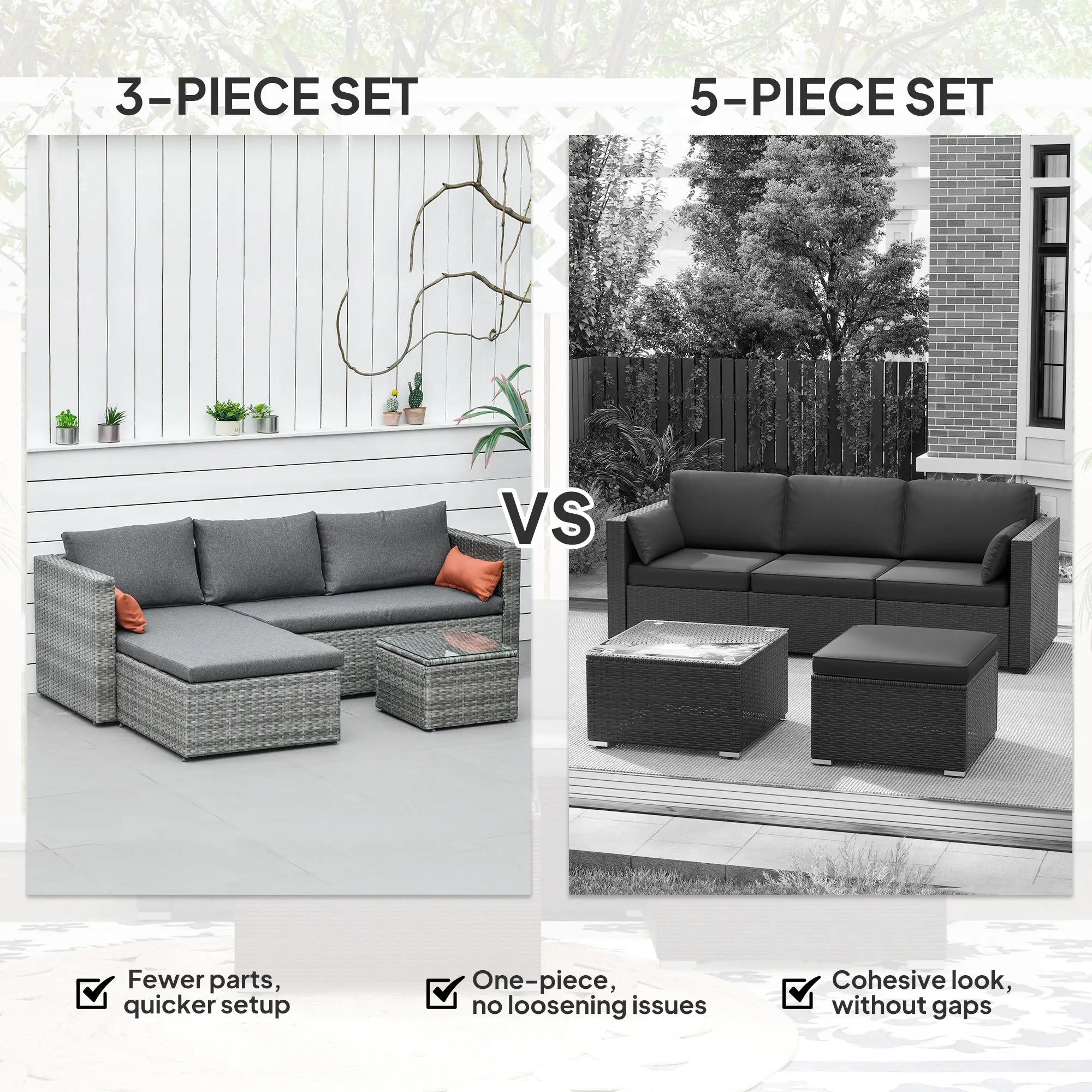 3-Piece Patio Furniture Set, Sectional Sofa, Wicker Chair, Grey Patio Furniture Sets at Gallery Canada