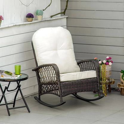 Rattan Rocking Chair, Outdoor Wicker Patio Furniture with Cushions, Cream White Outdoor Rocking Chairs at Gallery Canada