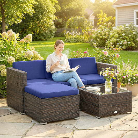 Patio Furniture Set, 3 Pieces, PE Rattan Wicker, Glass Top Table Patio Furniture Sets Brown, Blue, Black at Gallery Canada