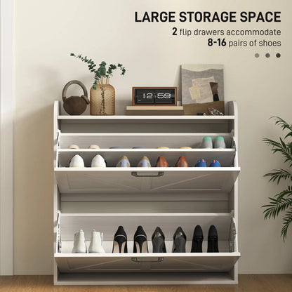 Narrow Shoe Storage Cabinet, 2 Flip Drawers, Adjustable Shelves, White Oak Shoe Storage Cabinets & Racks at Gallery Canada