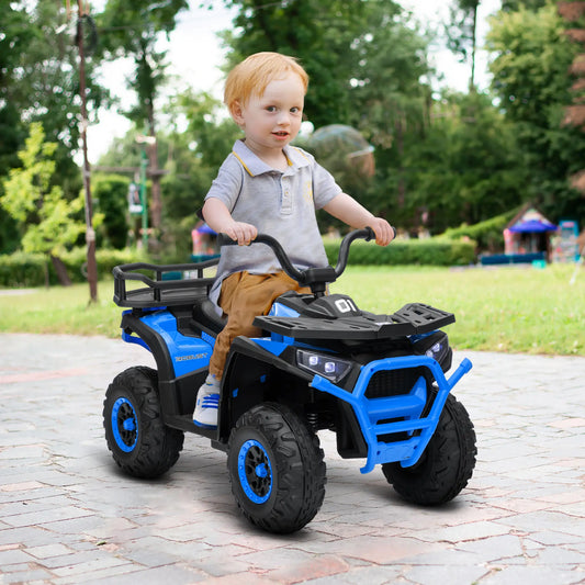Kids ATV, 12V Electric Ride On Toy, Spring Suspension, Storage Basket, Blue Electric Ride On Toys Blue at Gallery Canada