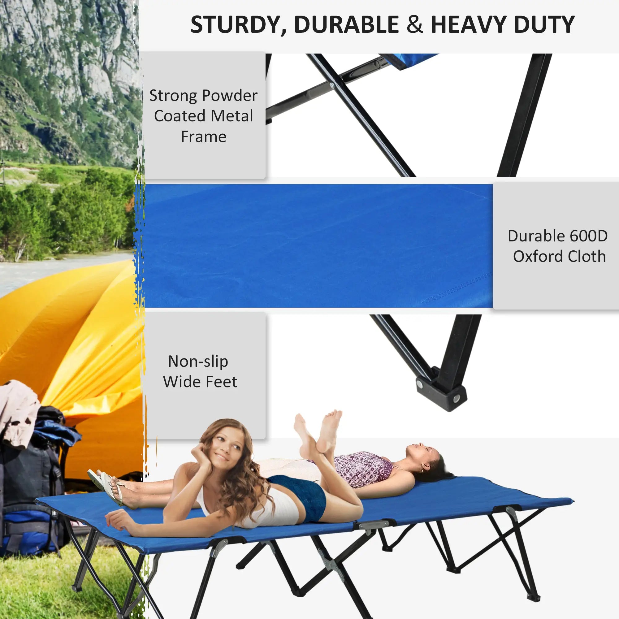 Two Person Folding Camping Cot, Outdoor Portable Double Bed, Blue Camping Cots at Gallery Canada
