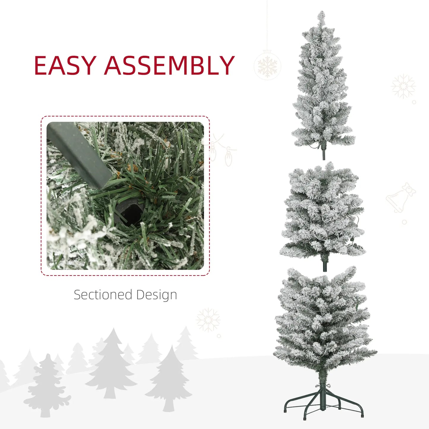 6ft Prelit Snow Flocked Christmas Tree, Metal Base, Warm White LED Pre Lit Christmas Trees at Gallery Canada