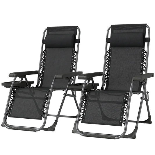Zero Gravity Chair Set Of 2, Folding Reclining Outdoor Lounge Chair, Black Lounger Chairs Black at Gallery Canada