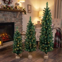 Pencil Christmas Trees Set Of 3, Pre-Lit, Green, Green