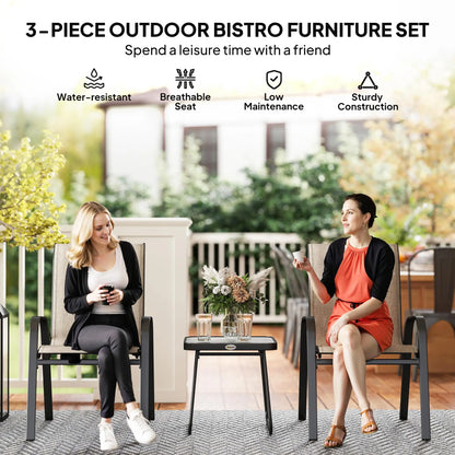 Outdoor Bistro Set, 3-Piece Patio Set, Breathable Mesh, Stackable Chairs, Square Table, Brown Bistro Sets at Gallery Canada