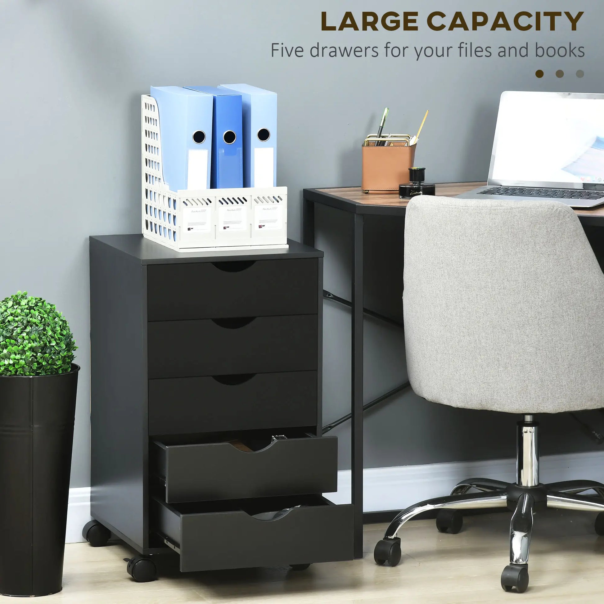 5 Drawer File Cabinet on Wheels, 15.7" x 15.7" x 26.4", Black Office Cabinets & Cupboards at Gallery Canada