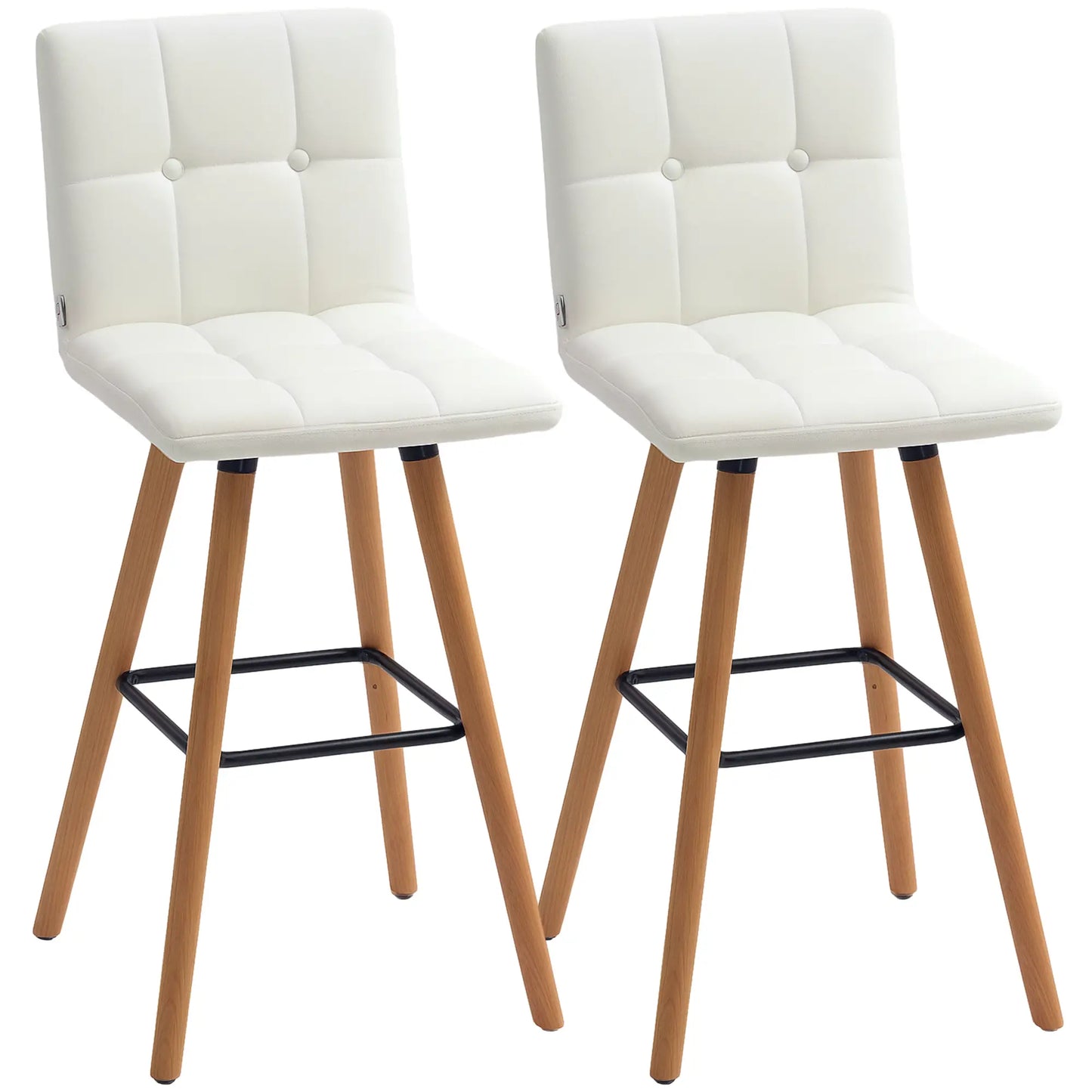 Modern Bar Stools Set of 2, 38" Upholstered, Solid Wood Legs, White Bar Stools at Gallery Canada