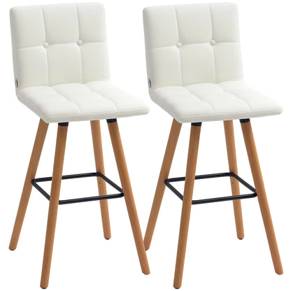 Modern Bar Stools Set of 2, 38" Upholstered, Solid Wood Legs, White Bar Stools at Gallery Canada