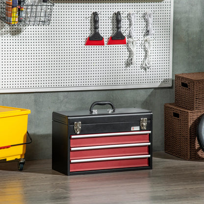 20" Portable Metal Tool Box, 3 Drawer Lockable Chest, Red Tool Organizers at Gallery Canada