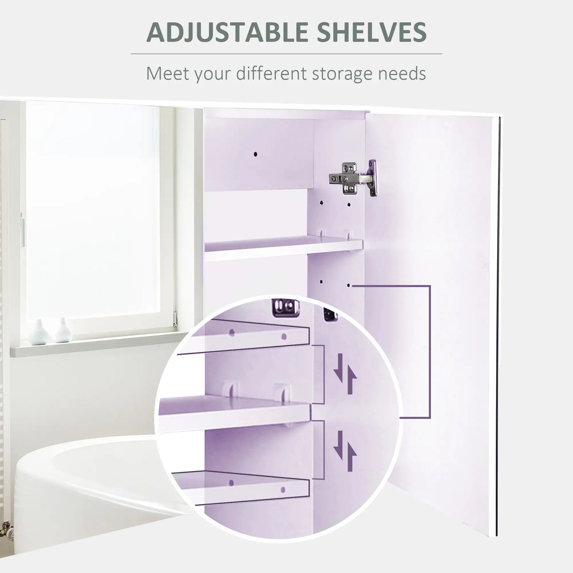 Wall-Mounted Bathroom Mirror Cabinet, Double Doors, Adjustable Shelf, Lilac Mirror Medicine Cabinets at Gallery Canada