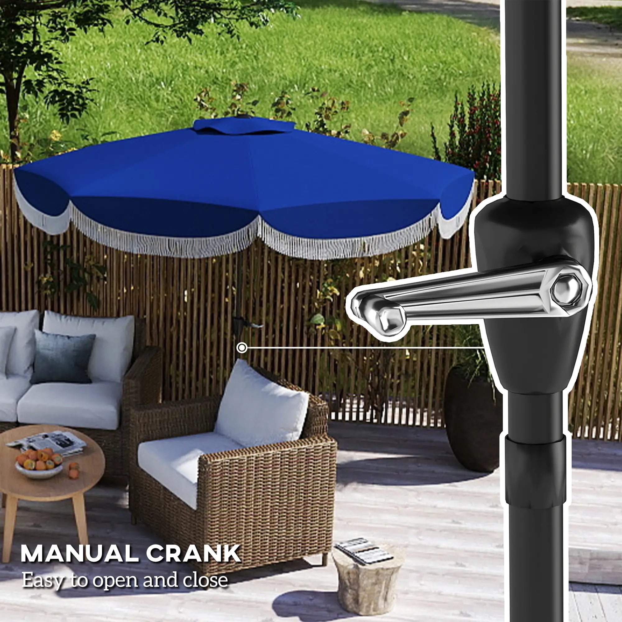 9FT Patio Umbrella, UPF 30+, Crank, 8 Ribs, Push Button Tilt, Blue Patio Umbrellas at Gallery Canada