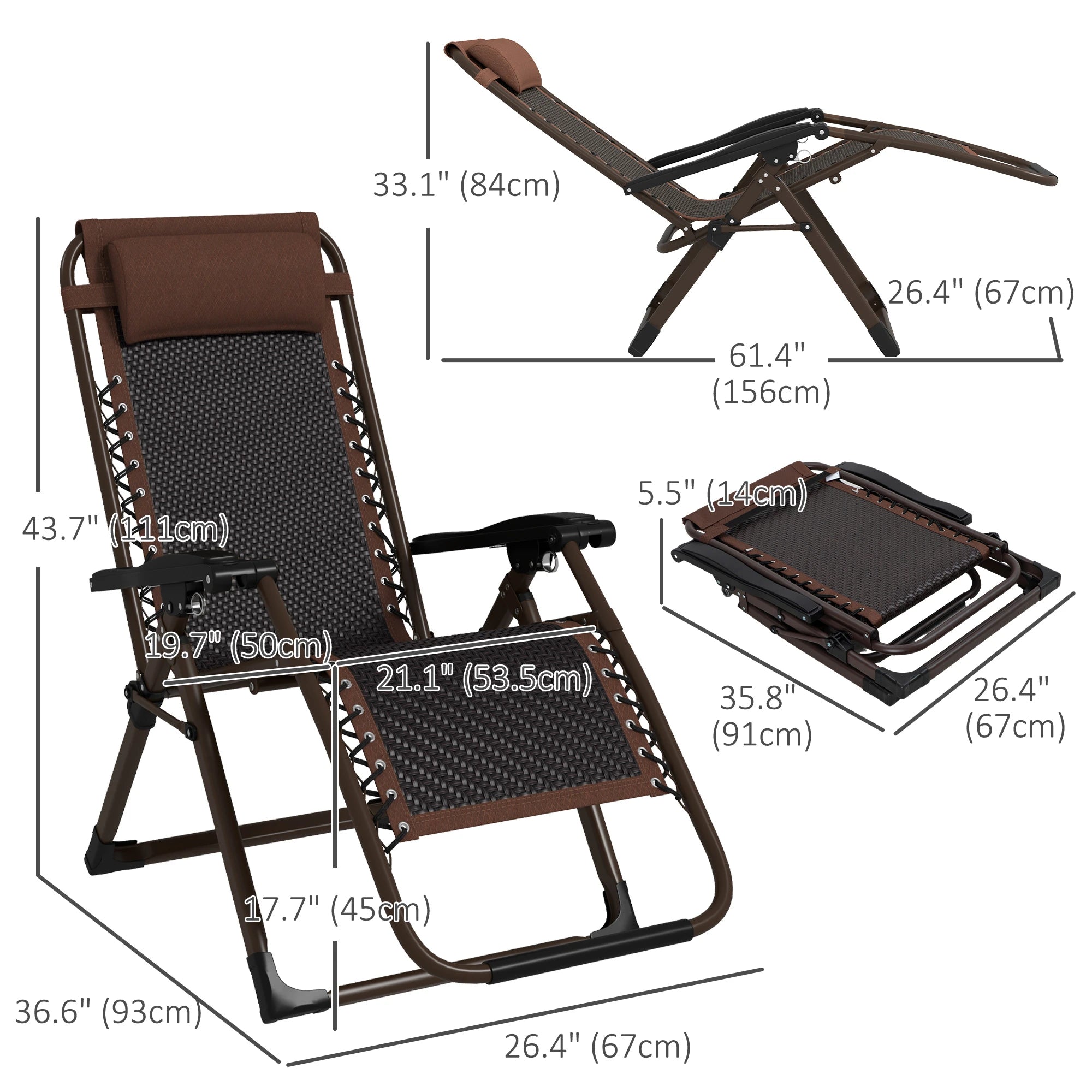 Outdoor Zero Gravity Chair, Folding PE Rattan Recliner, Brown Lounger Chairs at Gallery Canada