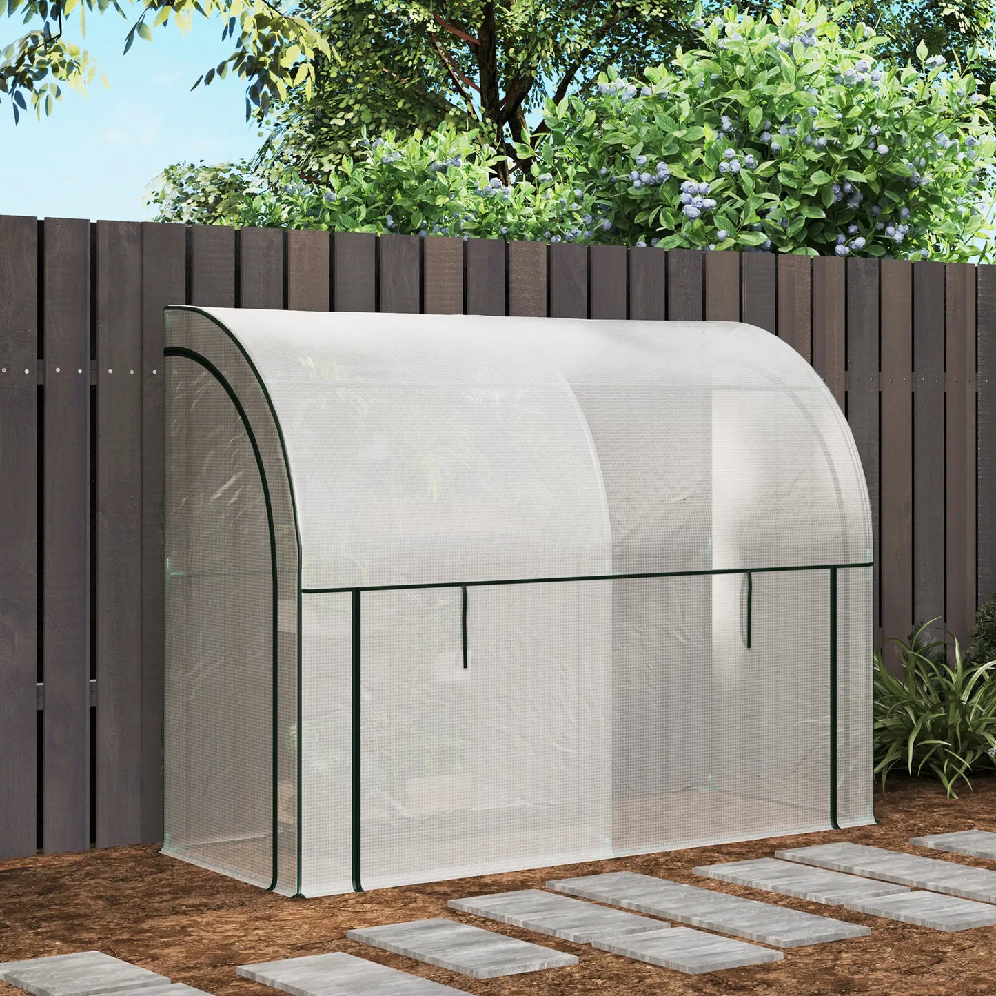 Walk-In Lean-To Greenhouse, 7' x 3' x 5', Zipper Roll-Up Doors, White