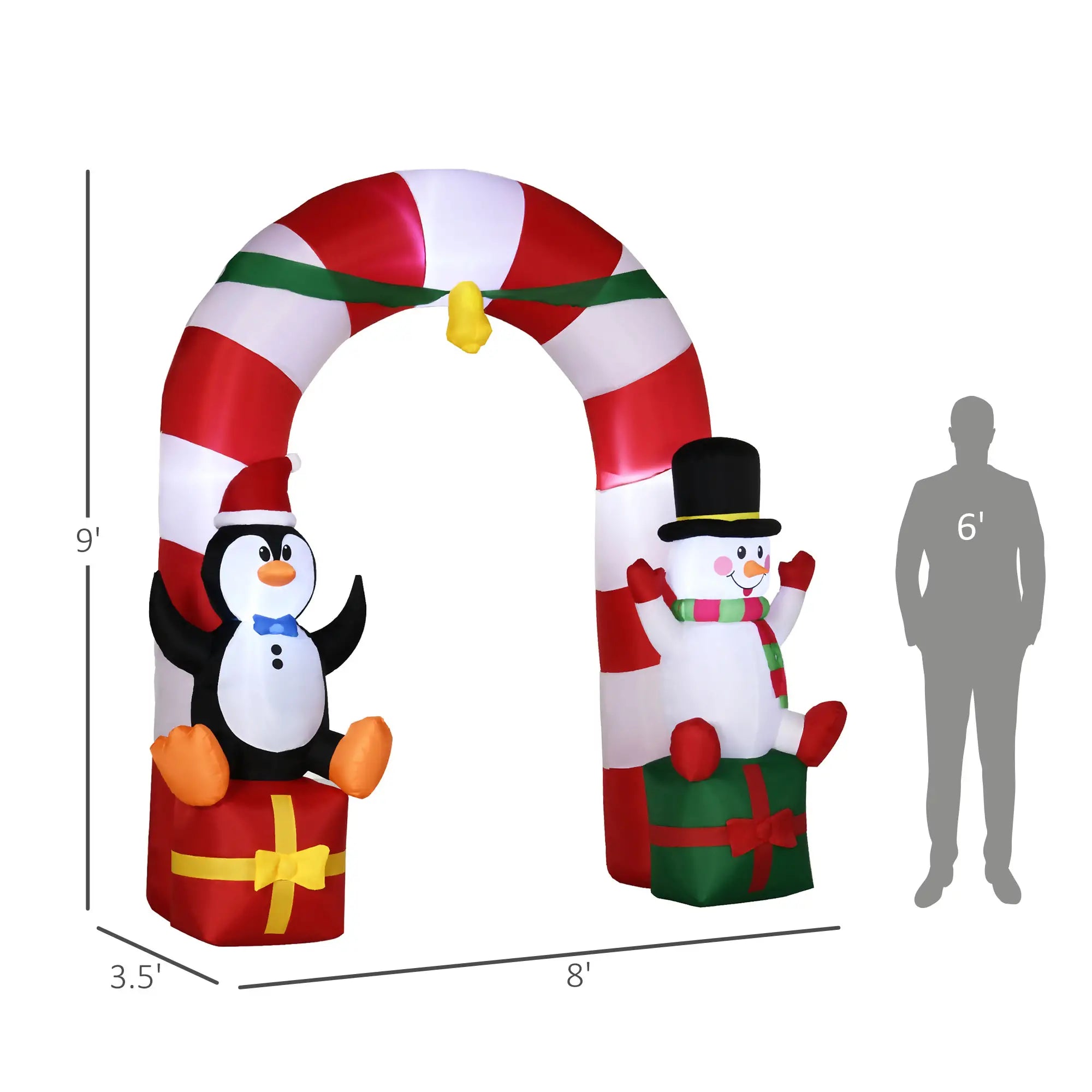 9ft Inflatable Candy Cane Archway, Penguin Snowman, LED Yard Display Christmas Inflatables at Gallery Canada