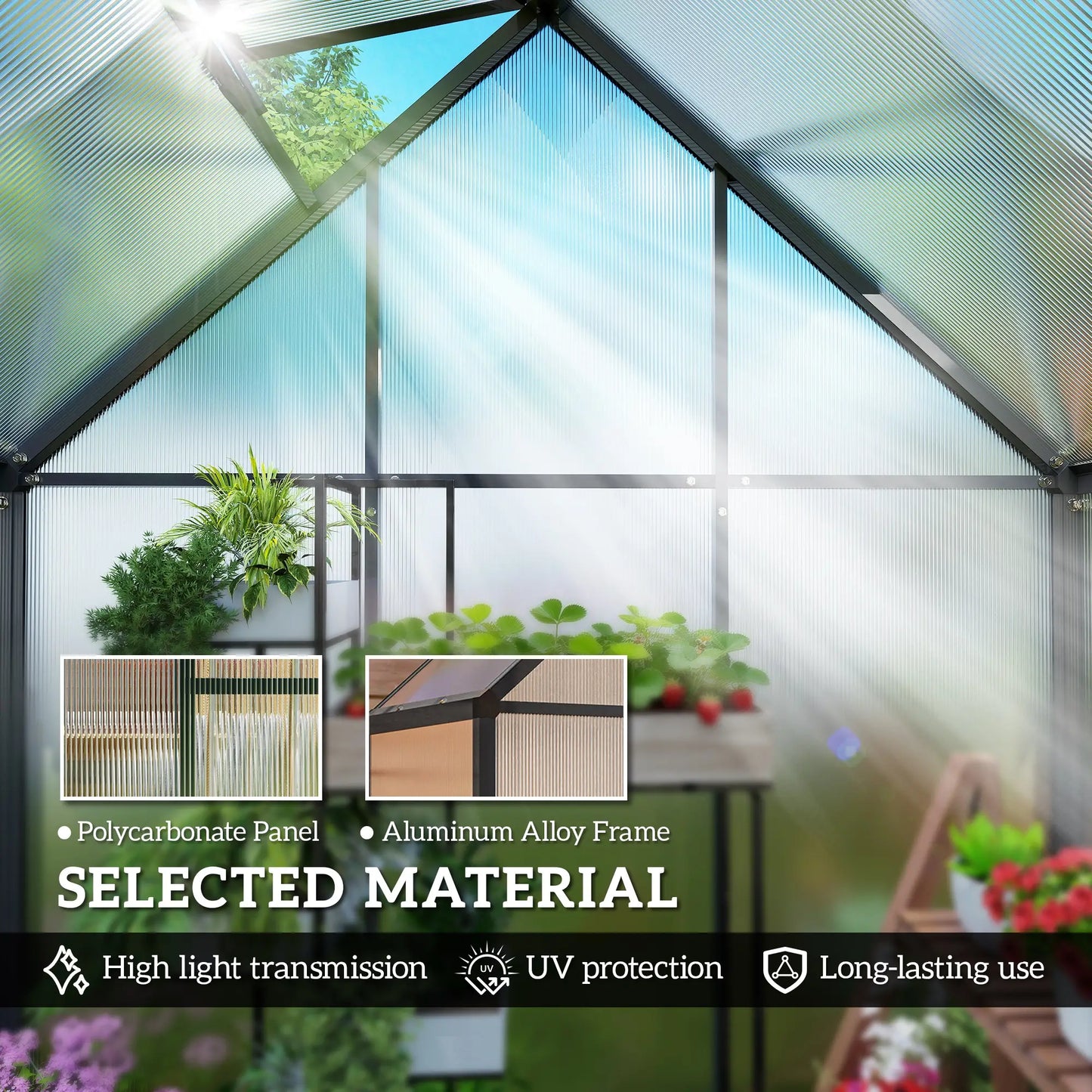 Polycarbonate Greenhouse, 5.5 x 6.5ft, Walk-In With Swing Door, Black Walk In Greenhouses at Gallery Canada
