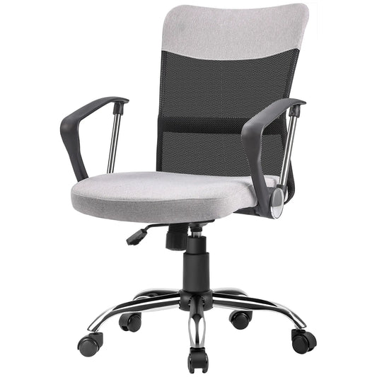 Mid Back Office Chair, Linen Mesh Desk Chair, Adjustable Height, Grey Executive & Manager Chairs Grey, Black at Gallery Canada