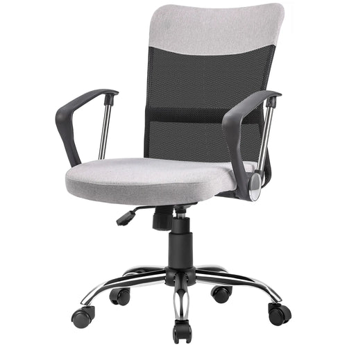 Mid Back Office Chair, Linen Mesh Desk Chair, Adjustable Height, Grey